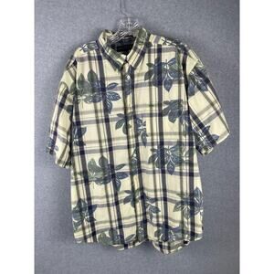 Tommy Hilfiger Golf Shirt Men's Size‎ XL Flower Hawaiian Button Down Tan Blue